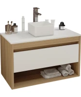 Тумба с раковиной Teymi Ritta 85 дуб эврика, матовая белая, раковина Helmi Mini 24