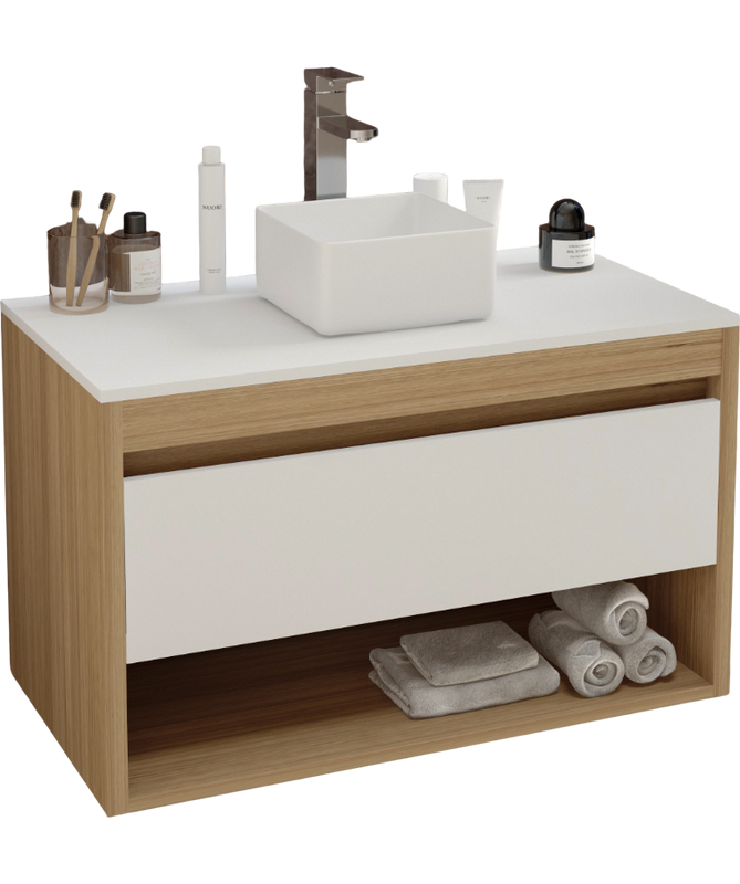 Тумба с раковиной Teymi Ritta 85 дуб эврика, матовая белая, раковина Helmi Mini 24