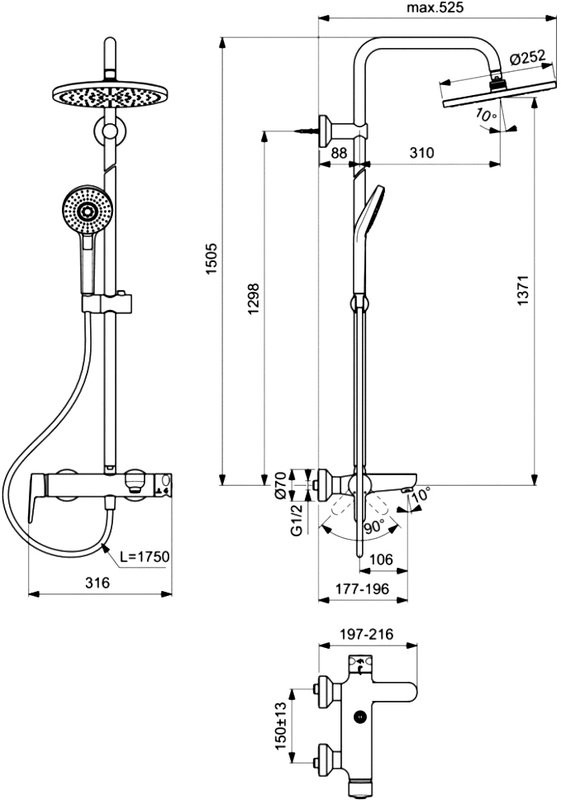 Душевая стойка Ideal Standard Idealrain Eco Evo B2267AA