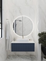 Тумба под раковину со столешницей La Fenice Terra 100 подвесная, синяя, столешница белый мрамор