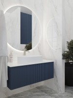Тумба под раковину со столешницей La Fenice Terra 100 подвесная, синяя, столешница белый мрамор