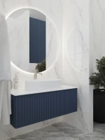 Тумба под раковину со столешницей La Fenice Terra 100 подвесная, синяя, столешница белый мрамор