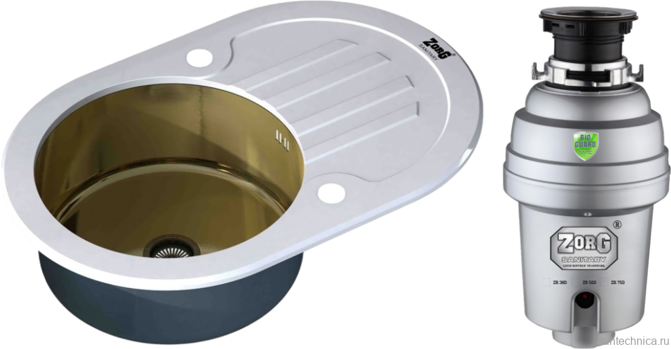 Комплект Мойка Zorg Inox Glass GL-7851-OV-WHITE-BRONZE белое стекло + Измельчитель Inox D