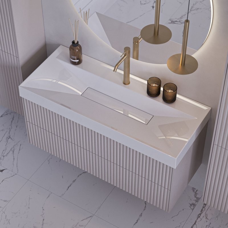 Тумба с раковиной Belux Сиртаки 100 подвесная, светлый миндаль матовый