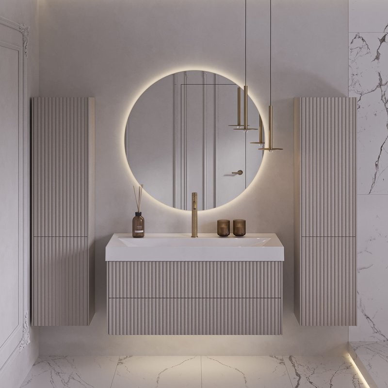 Тумба с раковиной Belux Сиртаки 100 подвесная, светлый миндаль матовый