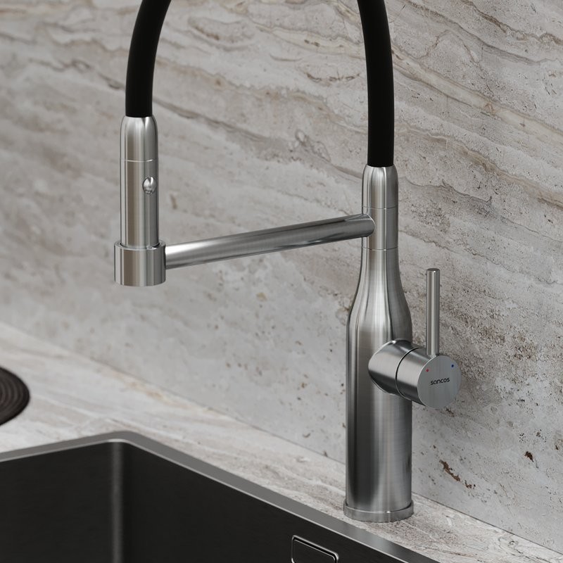 Смеситель для кухни Sancos Pride SC4011BNG с гибким изливом, нержавеющая сталь