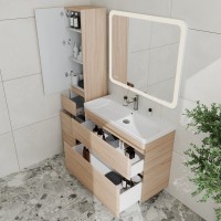 Шкаф пенал для ванной Style Line Атлантика 35 Люкс Plus L, с бельевой корзиной, ясень перламутр