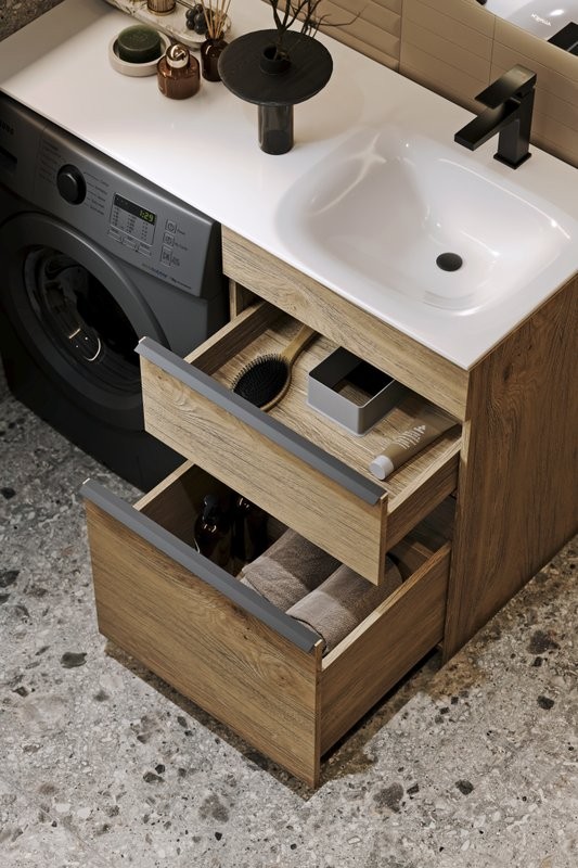 Мебель для ванной комнаты Aqwella Terra 53 R напольная, под стиральную машину, дуб балтийский
