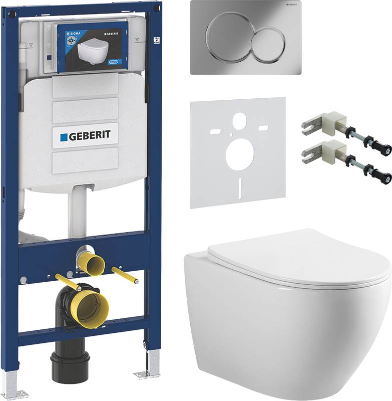 Комплект Унитаз подвесной Vincea Esse + Крепления Geberit Duofix 111.815.00.1 к стене + Звукоизоляция + Инсталляция UP 320 111.300.00.5 + Кнопка Sigma 01 115.770.21.5 хром