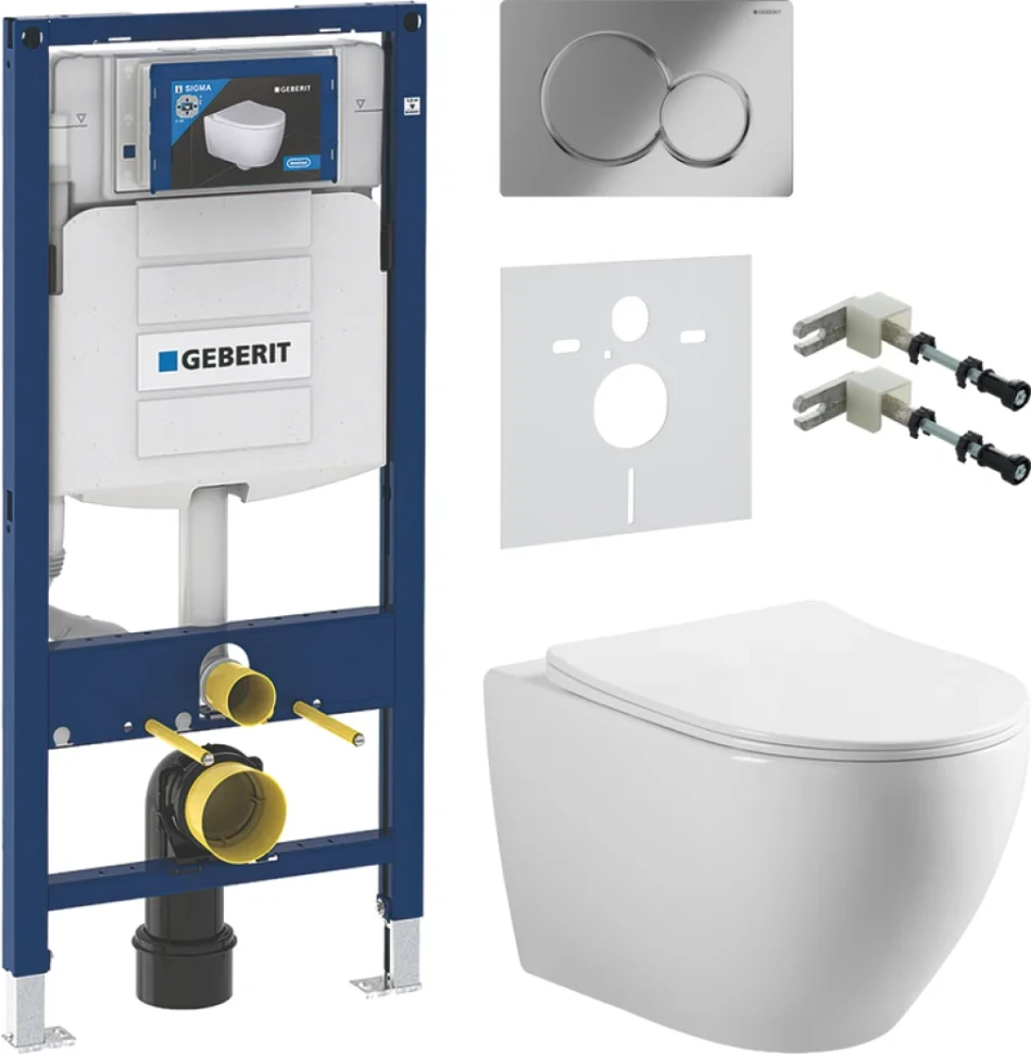 Комплект Унитаз подвесной Vincea Esse + Крепления Geberit Duofix 111.815.00.1 к стене + Звукоизоляция + Инсталляция UP 320 111.300.00.5 + Кнопка Sigma 01 115.770.21.5 хром