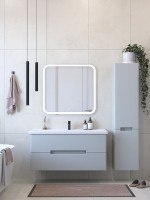 Тумба с раковиной SanStar Ориана 100 подвесная, серая, раковина Santek Миранда 100