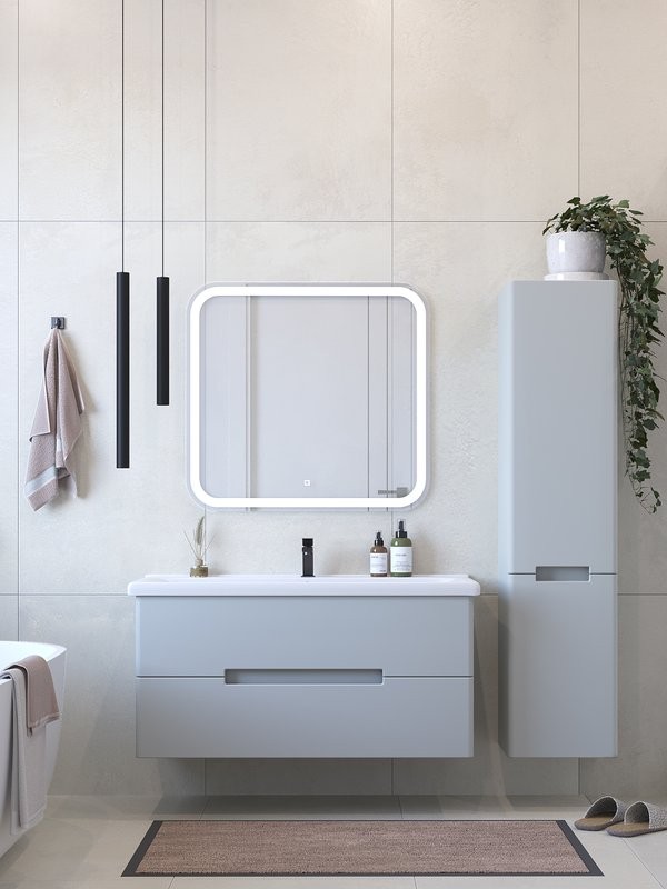 Тумба с раковиной SanStar Ориана 100 подвесная, серая, раковина Santek Миранда 100