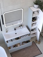 Тумба с раковиной SanStar Ориана 100 подвесная, серая, раковина Santek Миранда 100