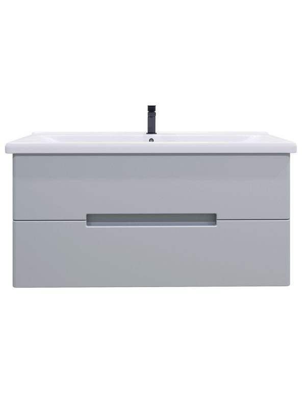 Тумба с раковиной SanStar Ориана 100 подвесная, серая, раковина Santek Миранда 100