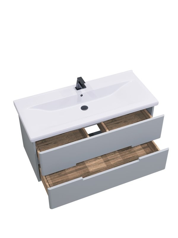 Тумба с раковиной SanStar Ориана 100 подвесная, серая, раковина Santek Миранда 100
