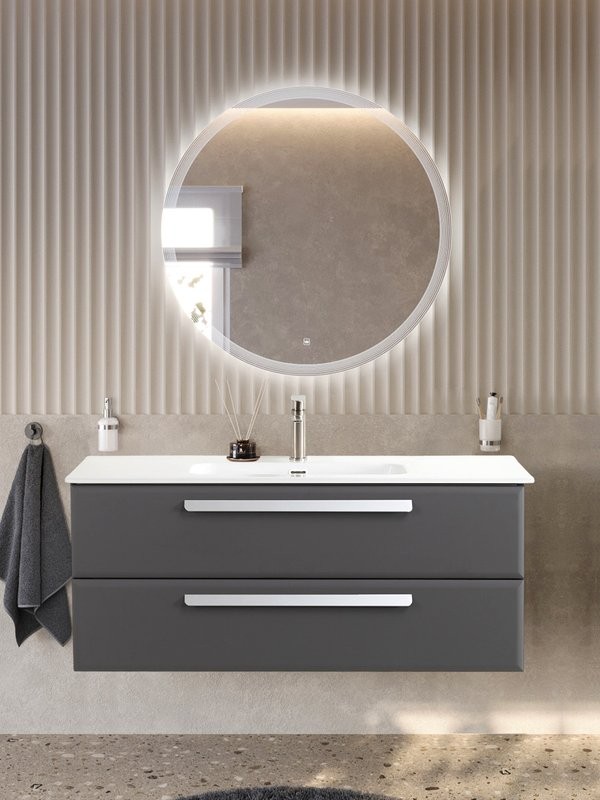 Тумба с раковиной Cezares Eco-Cer-N 120 темно-серая матовая, раковина CZR-8095-120, ручки сатин