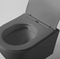 Комплект Унитаз подвесной Bauedge Dream BL0001-DG безободковый, с микролифтом, матовый темно-серый + Инсталляция Ideal + Кнопка Strike черная матовая
