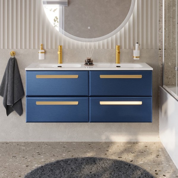 Тумба с раковиной Cezares Eco Cer-N 120 4 ящика, sapfiro, раковина Eco 120, двойная, ручки сатиновое золото