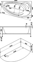 Акриловая ванна Bas Фэнтази R 150x95 см, угловая, правая, пристенная, белая, асимметричная, с каркасом