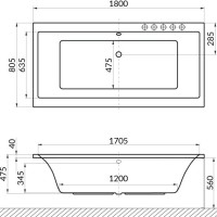 Акриловая ванна Excellent Pryzmat 180x80 см, встраиваемая, белая, с каркасом