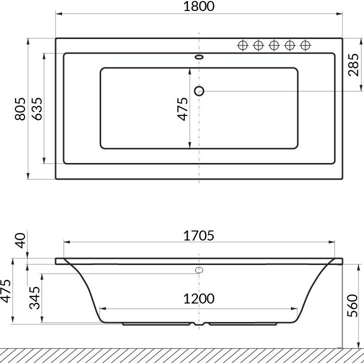 Акриловая ванна Excellent Pryzmat 180x80 см, встраиваемая, белая, с каркасом
