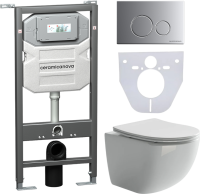 Комплект Унитаз подвесной Ceramicanova Forma CN3009 безободковый, с микролифтом + Инсталляция Envision CN1001M + Кнопка Round, матовый хром
