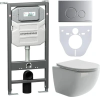 Комплект Унитаз подвесной Ceramicanova Forma CN3009 безободковый, с микролифтом + Инсталляция Envision CN1001M + Кнопка Round, матовый хром