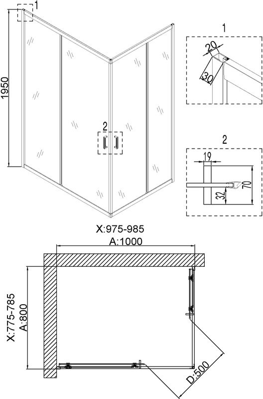 Душевой уголок Niagara Nova NG-6681-08 100x80, профиль хром, стекло прозрачное