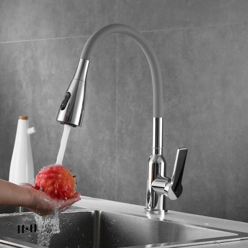 Смеситель для кухни Shevanik S843-9 с гибким изливом, хром, серый