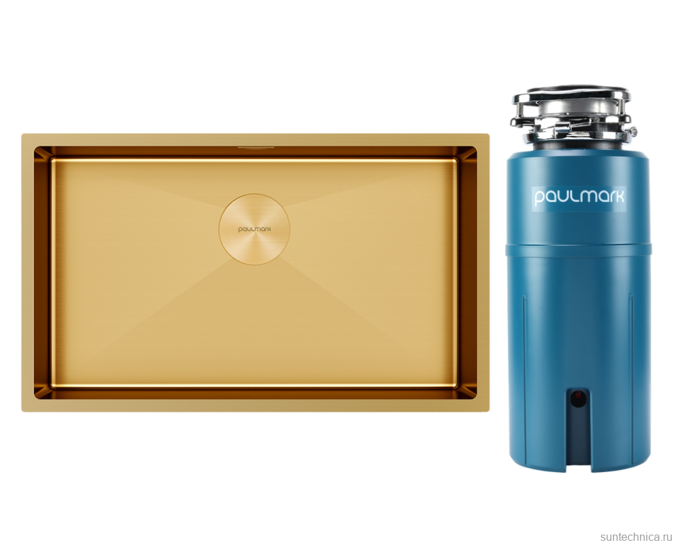 Комплект Мойка Paulmark Next PM217444-BG брашированное золото + Измельчитель Intenso