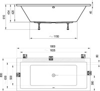Акриловая ванна Ravak Formy 01 180x80 см, пристенная, белая, на ножках