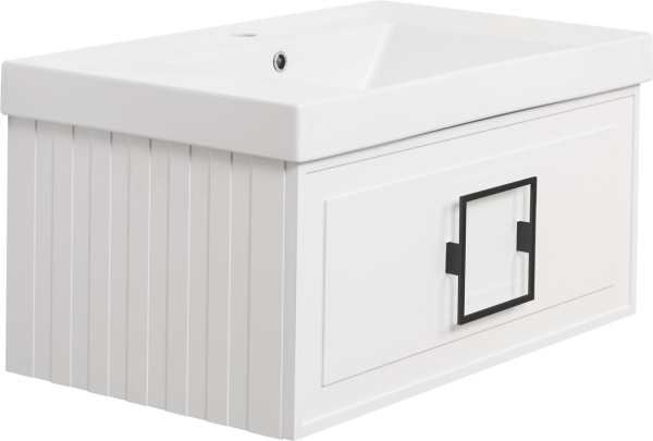 Тумба с раковиной La Fenice Cubo 80 белая, ручка черная
