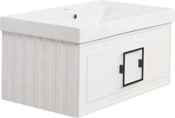 Тумба с раковиной La Fenice Cubo 80 белая, ручка черная