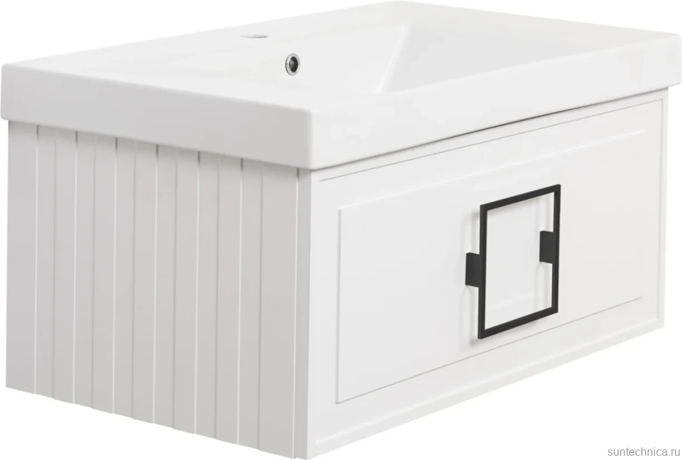 Тумба с раковиной La Fenice Cubo 80 белая, ручка черная