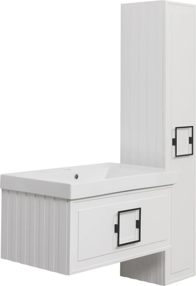Тумба с раковиной La Fenice Cubo 80 белая, ручка черная