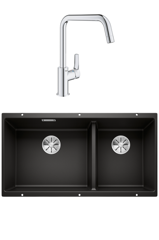 Комплект Мойка Blanco Subline 480/320-U черная + Смеситель Grohe Eurosmart