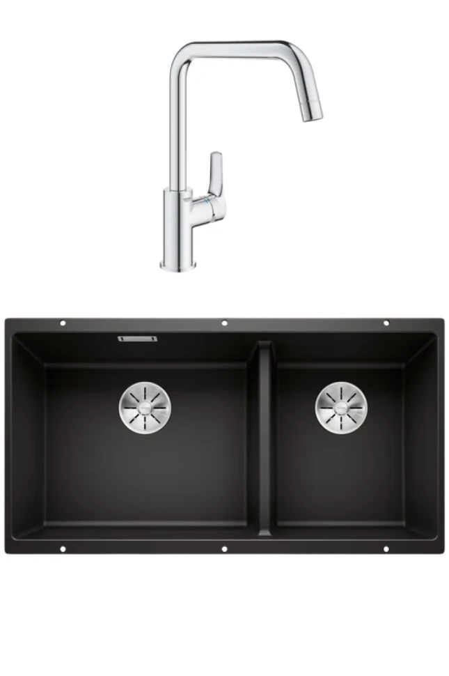 Комплект Мойка Blanco Subline 480/320-U черная + Смеситель Grohe Eurosmart