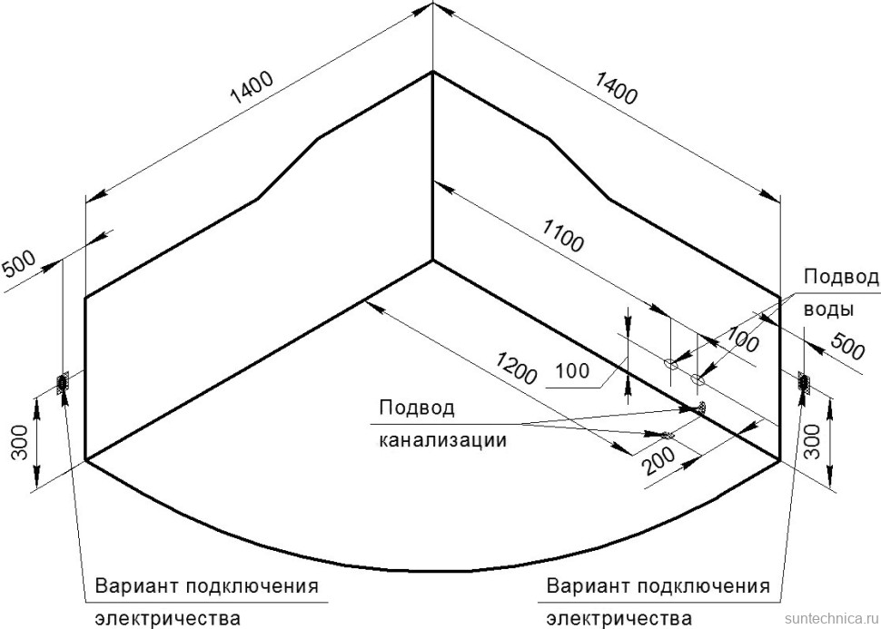 Акриловая ванна Radomir Сорренто 2 1-01-0-0-1-038 140x140 см, угловая, пристенная, белая, четверть круга, с каркасом, с сиденьем, с подголовником