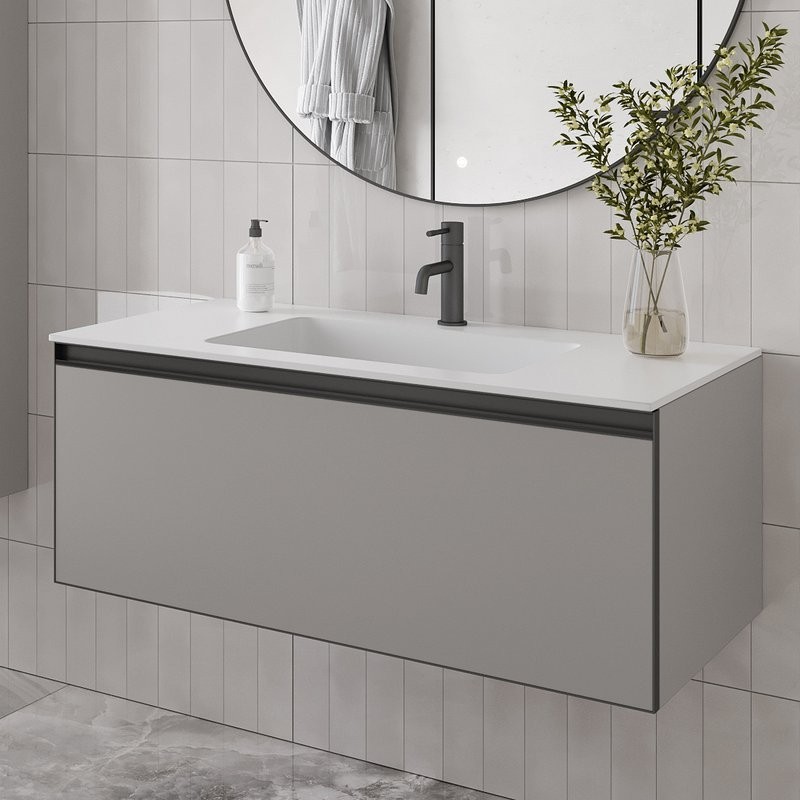 Тумба с раковиной Armadi Art Quatro 1 100 luna, профиль anthracite, с раковиной white