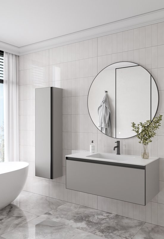 Тумба с раковиной Armadi Art Quatro 1 100 luna, профиль anthracite, с раковиной white