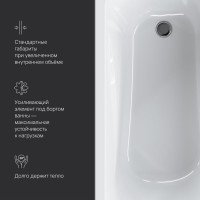 Акриловая ванна AM.PM Sense 160x70 см, пристенная, белая, с каркасом