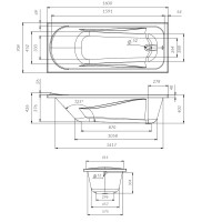 Акриловая ванна AM.PM Sense 160x70 см, пристенная, белая, с каркасом