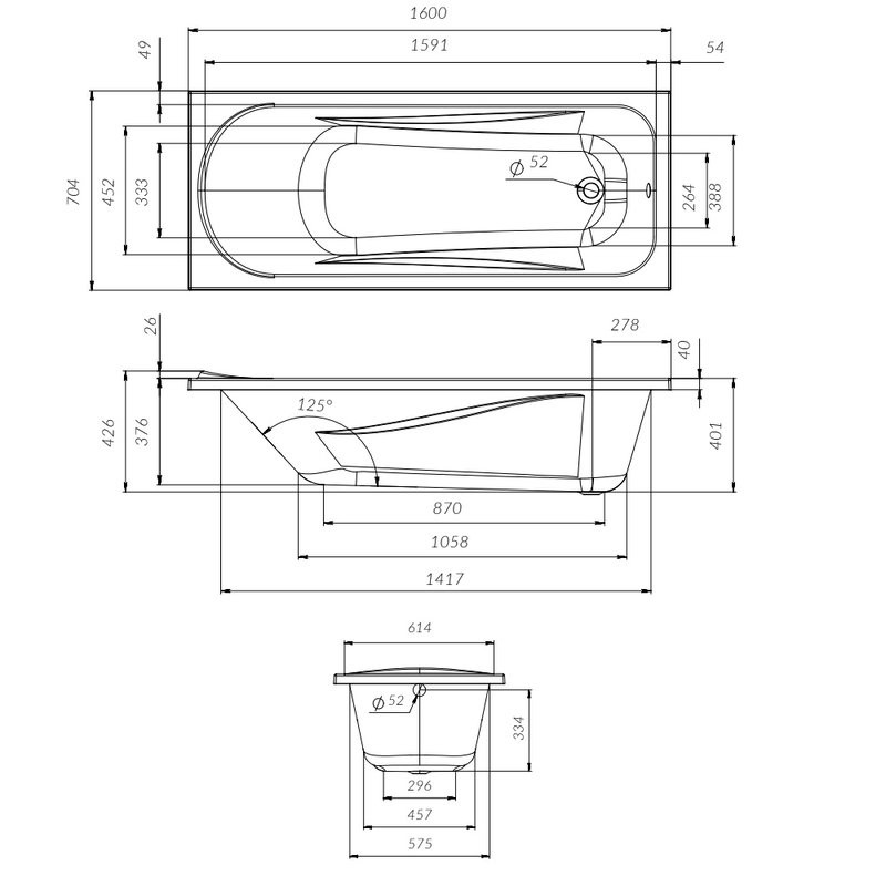 Акриловая ванна AM.PM Sense 160x70 см, пристенная, белая, с каркасом