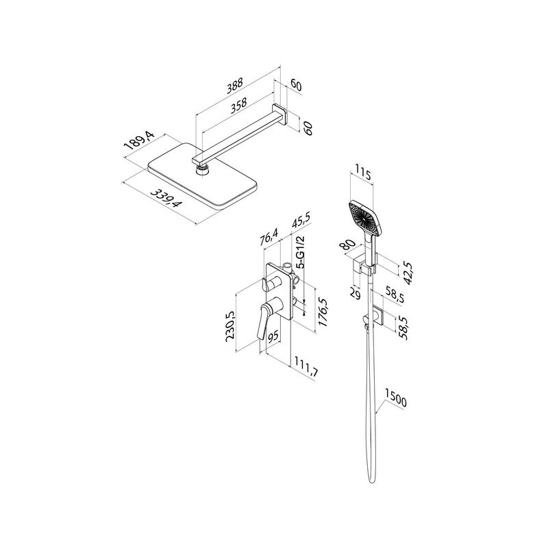 Душевая система скрытого монтажа с тропическим и ручным душем, матовый графит, IDDIS, Parker, PARGM02i67