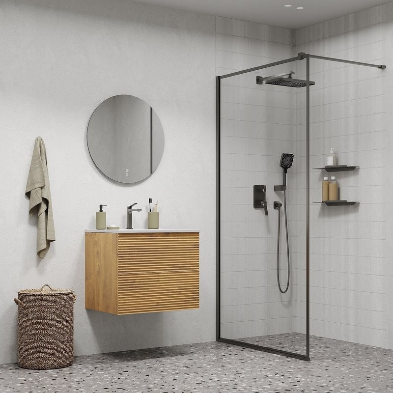 Душевая система скрытого монтажа с тропическим и ручным душем, матовый графит, IDDIS, Parker, PARGM02i67