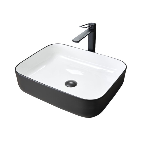 Накладная раковина GID Geometrico Nc366 50 глянцевая белая, матовая черная, прямоугольная, фаянс