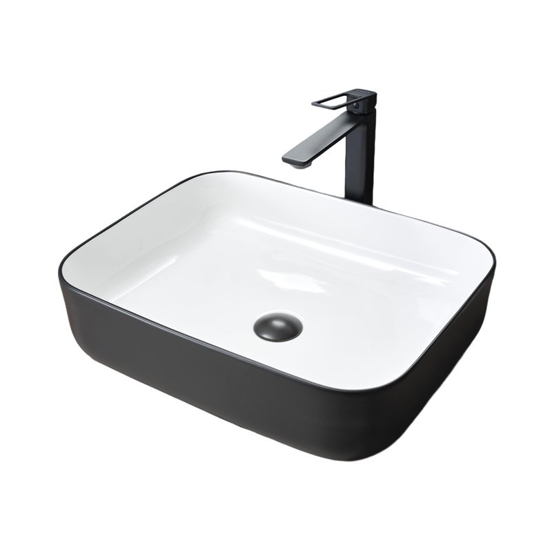 Накладная раковина GID Geometrico Nc366 50 глянцевая белая, матовая черная, прямоугольная, фаянс