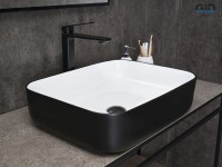 Накладная раковина GID Geometrico Nc366 50 глянцевая белая, матовая черная, прямоугольная, фаянс