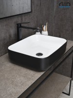 Накладная раковина GID Geometrico Nc366 50 глянцевая белая, матовая черная, прямоугольная, фаянс