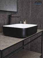 Накладная раковина GID Geometrico Nc366 50 глянцевая белая, матовая черная, прямоугольная, фаянс